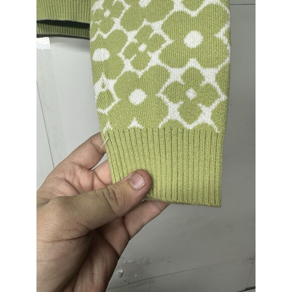 Hollister Women’s Green White Patterned Knit Sweater Size L Cropped Pullover - Picture 7 of 8